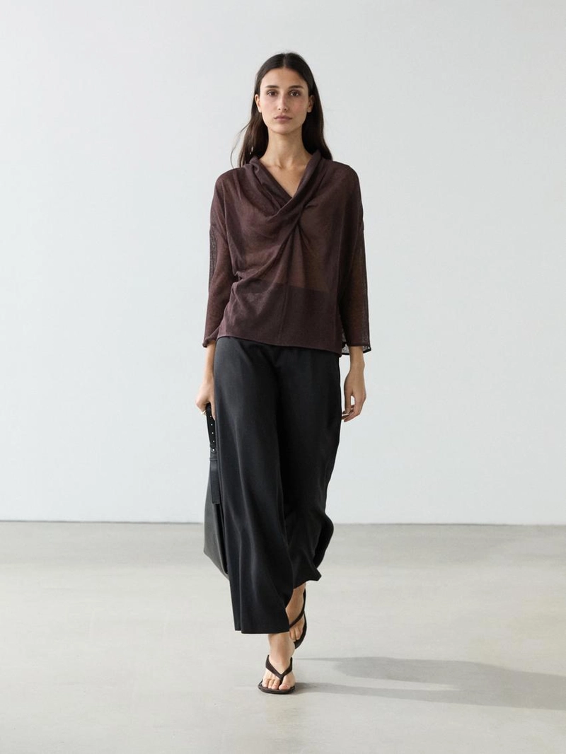 Рубашка из льняной смеси с воротником-хомутом