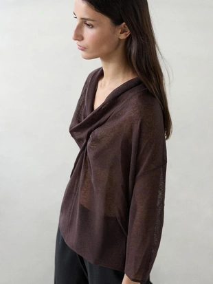 Рубашка из льняной смеси с воротником-хомутом- Заказать в России