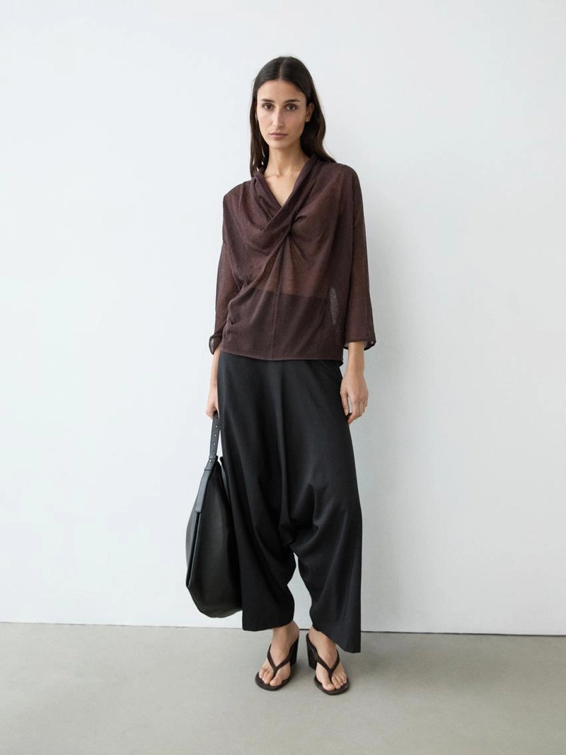 Рубашка из льняной смеси с воротником-хомутом