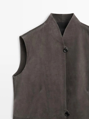 Жилет из кожи с бархатистым покрытием- Заказать в России