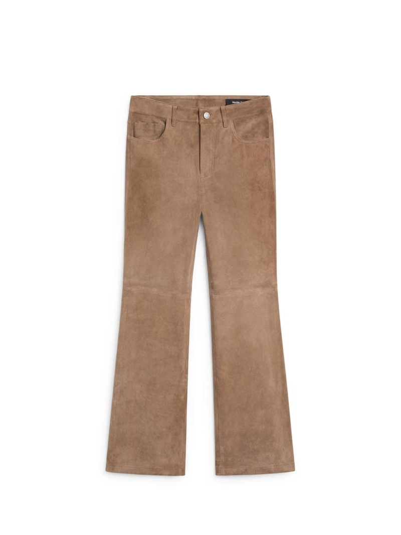 Кожаные леггинсы с запахом и расклешенными штанинами