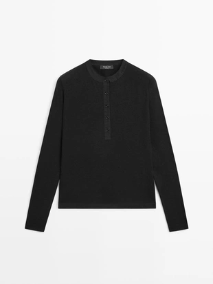 Водолазка из шерстяной смеси с застежкой на пуговицы- Заказать в России