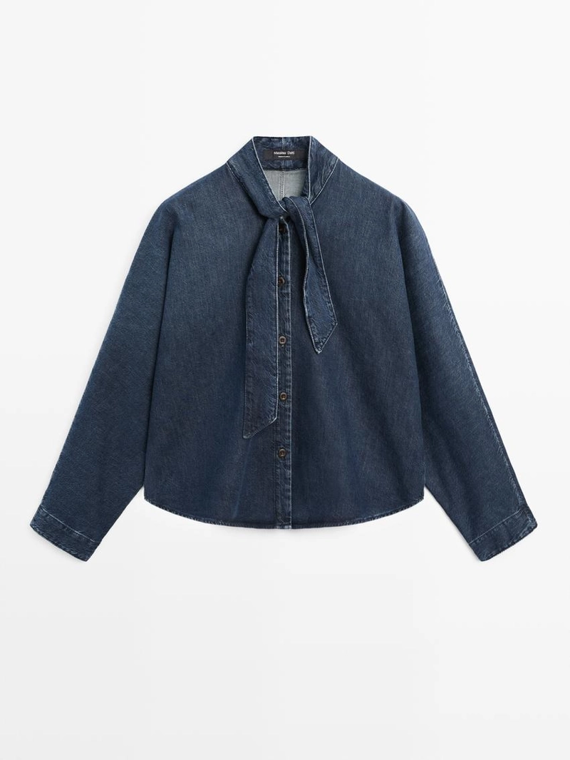 Джинсовая рубашка с деталями воротника