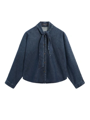 Джинсовая рубашка с деталями воротника- Заказать в России