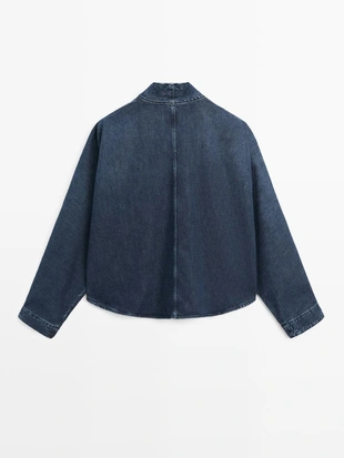 Джинсовая рубашка с деталями воротника- Заказать в России