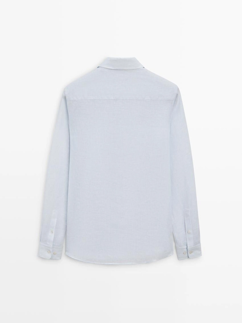 Рубашка из льна в полоску с приталенной посадкой