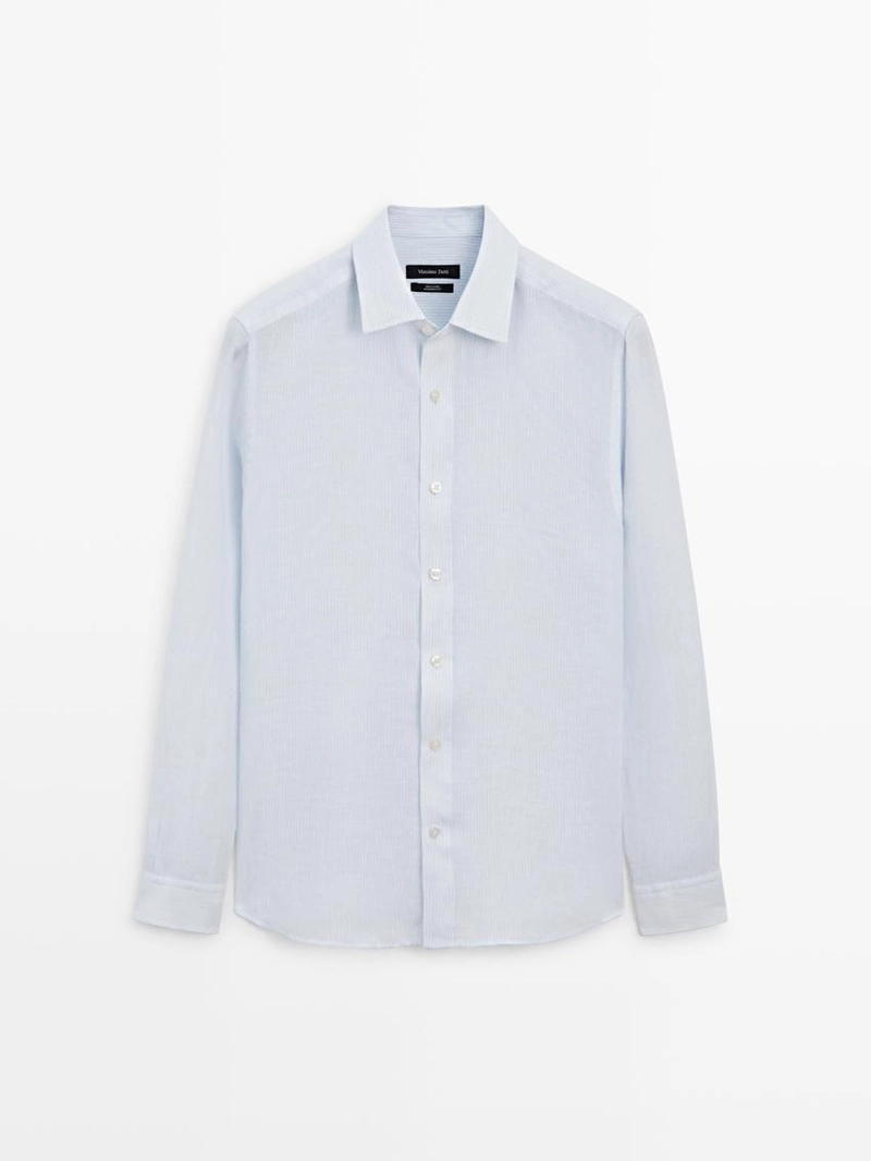 Рубашка из льна в полоску с приталенной посадкой