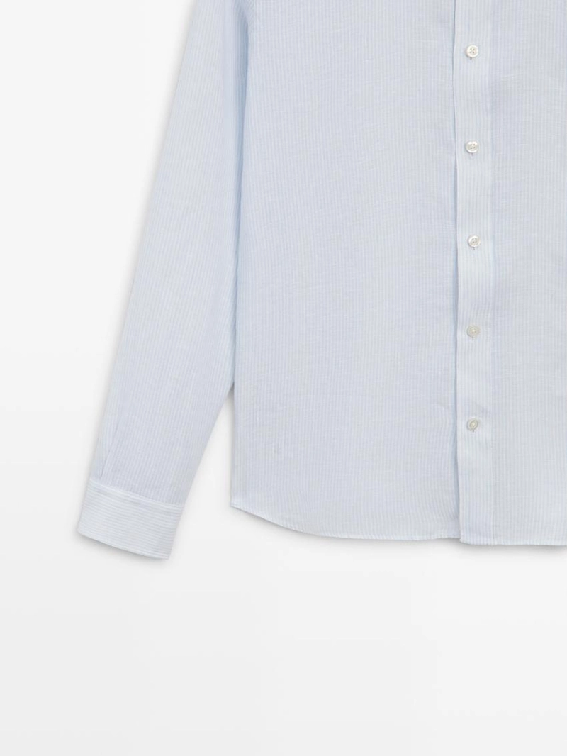 Рубашка из льна в полоску с приталенной посадкой