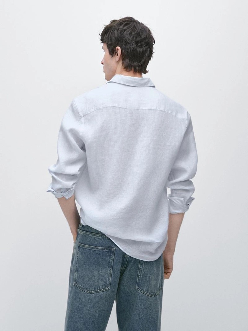 Рубашка из льна в полоску с приталенной посадкой