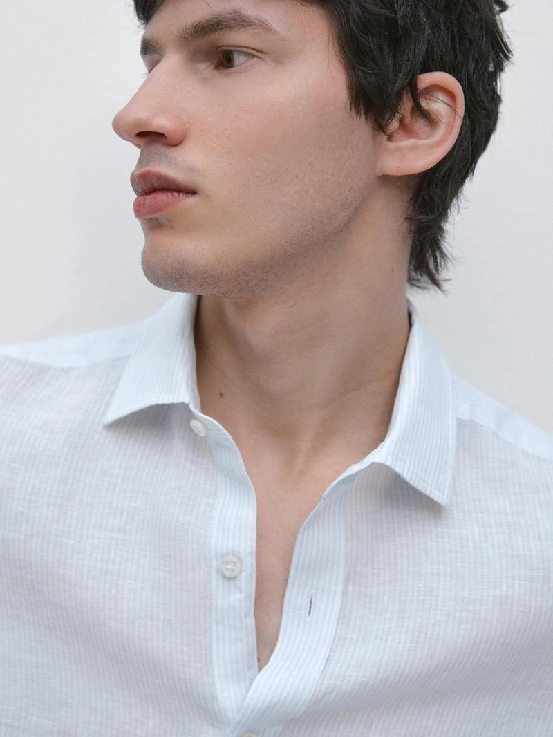 Рубашка из льна в полоску с приталенной посадкой