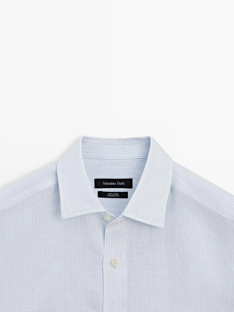 Рубашка из льна в полоску с приталенной посадкой