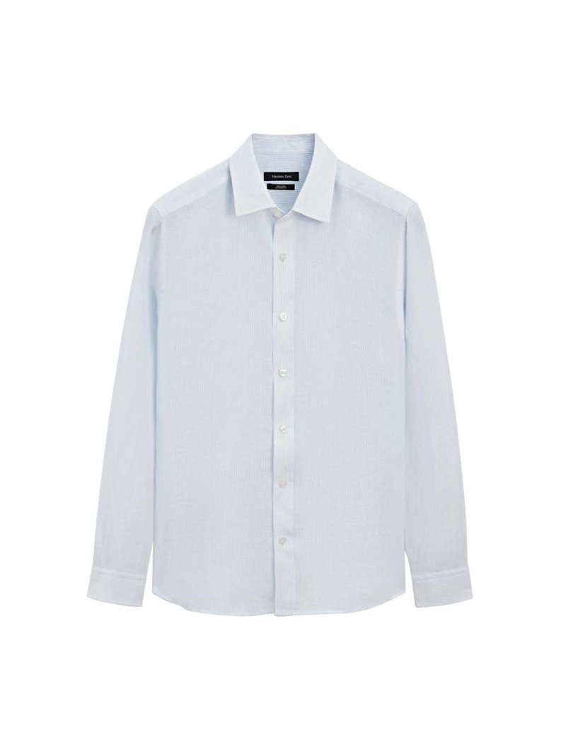 Рубашка из льна в полоску с приталенной посадкой