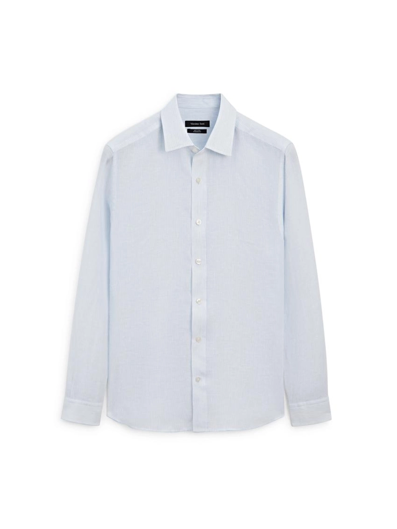 Рубашка из льна в полоску с приталенной посадкой