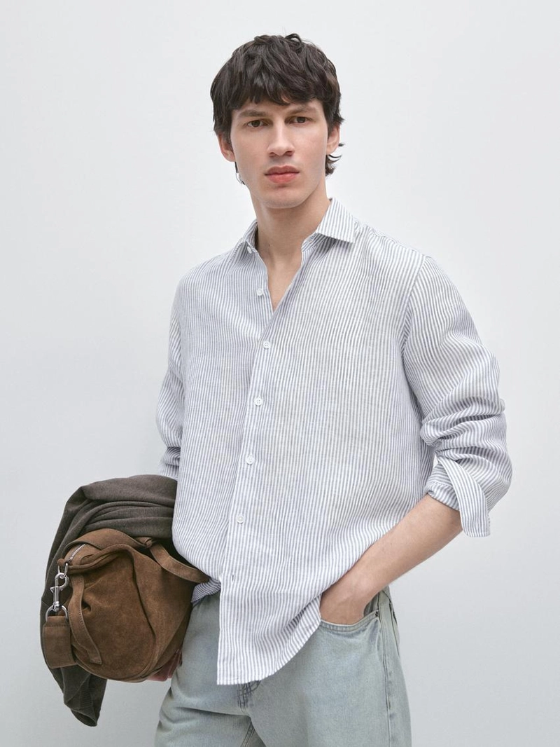 Рубашка из льна в полоску с узким кроем