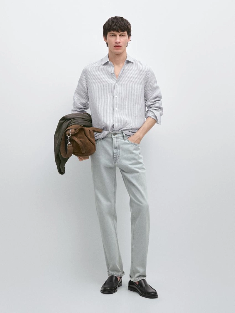 Рубашка из льна в полоску с узким кроем