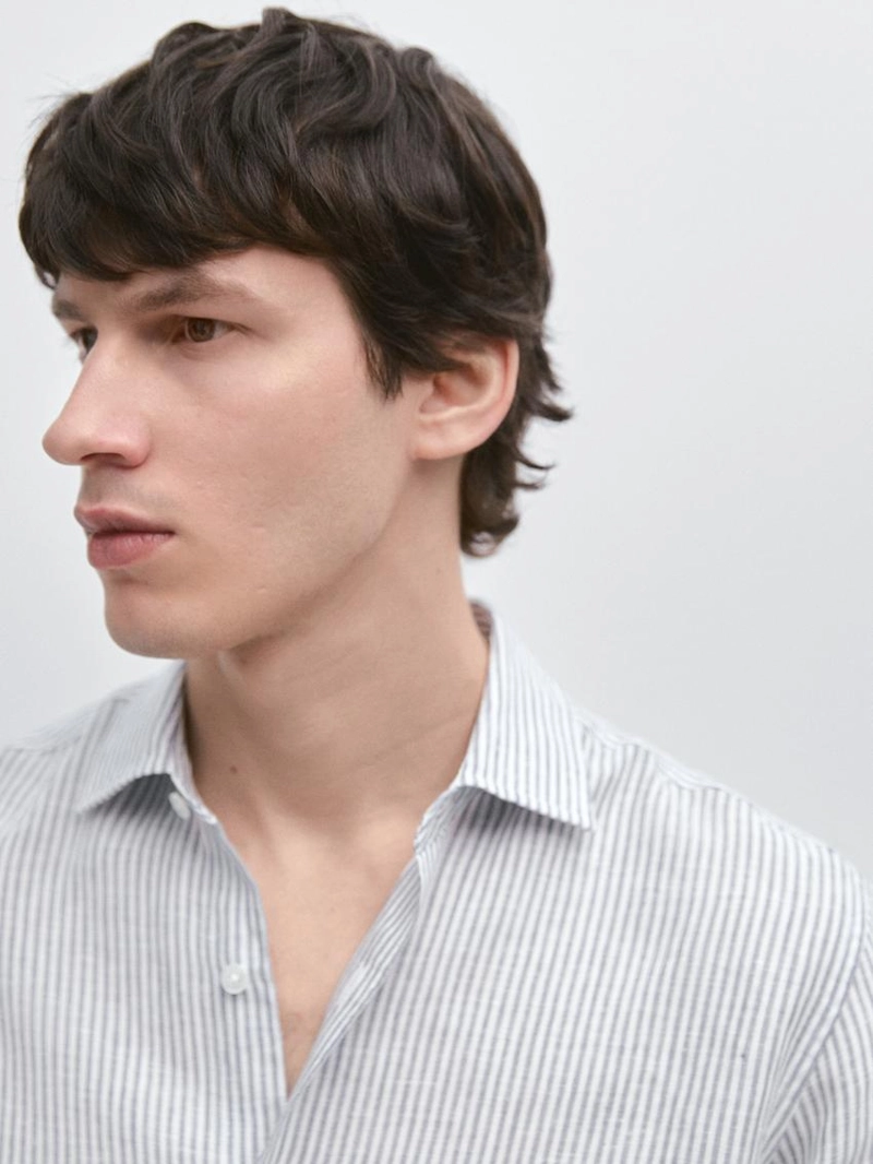 Рубашка из льна в полоску с узким кроем