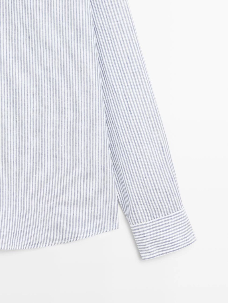 Рубашка из льна в полоску с узким кроем