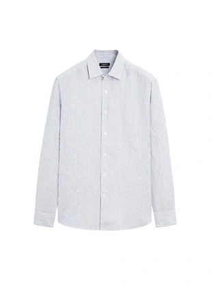 Рубашка из льна в полоску с узким кроем- Заказать в России