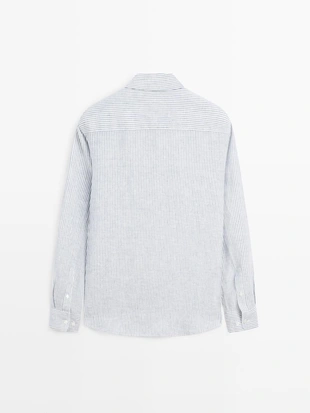 Рубашка из льна в полоску с узким кроем- Заказать в России