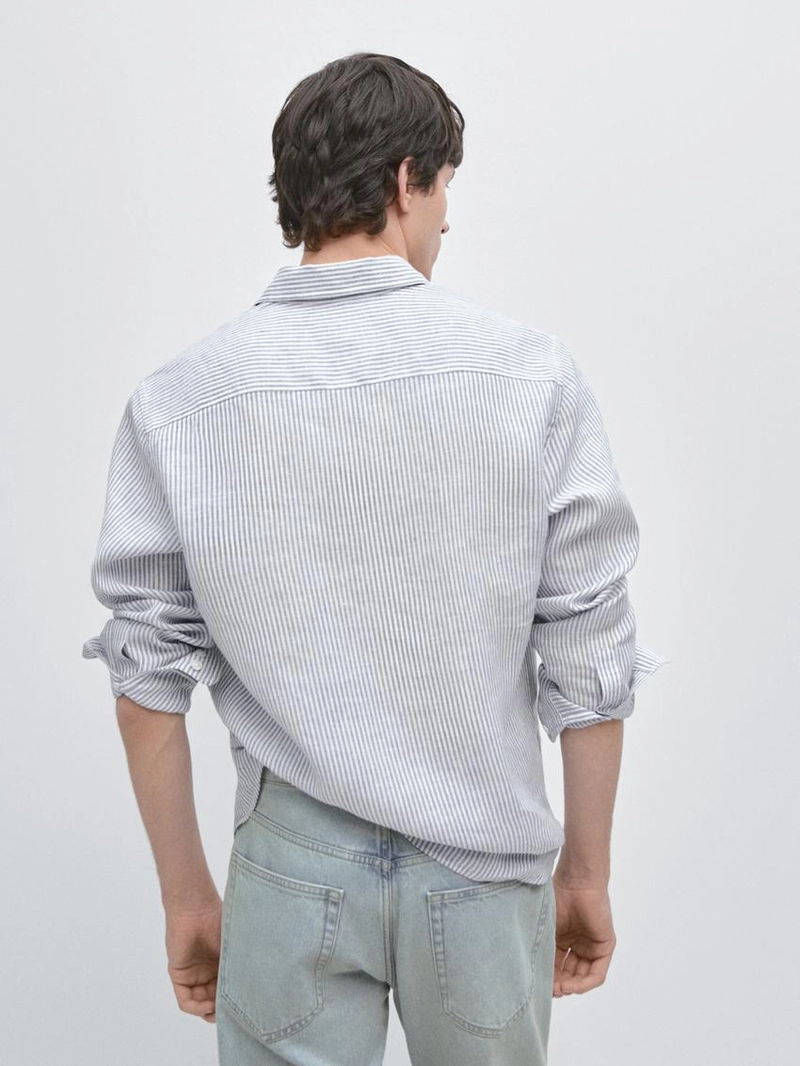 Рубашка из льна в полоску с узким кроем