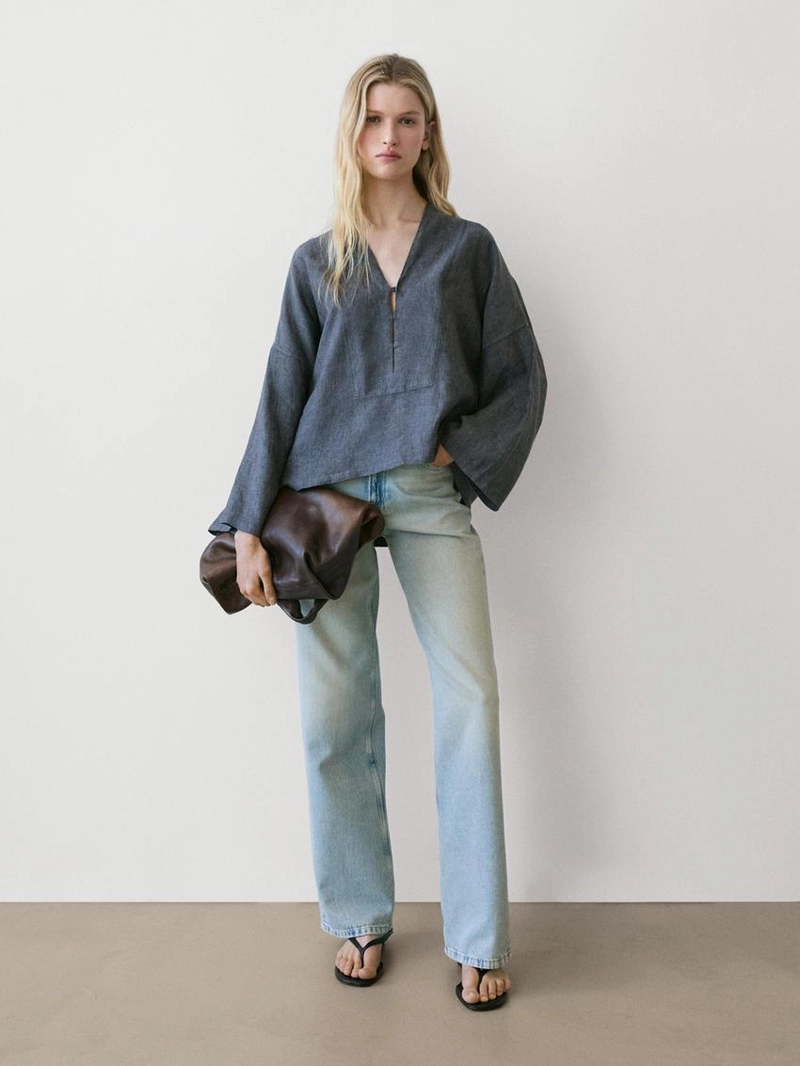 100% льняной кимоно с v-образным вырезом