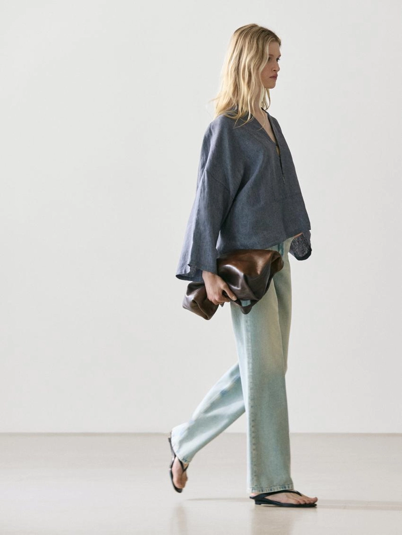 100% льняной кимоно с v-образным вырезом