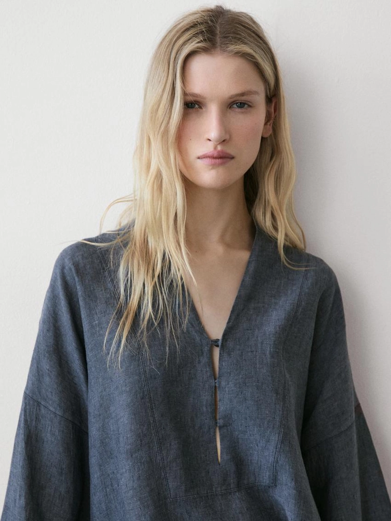 100% льняной кимоно с v-образным вырезом