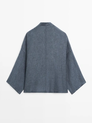 100% льняной кимоно с v-образным вырезом- Заказать в России