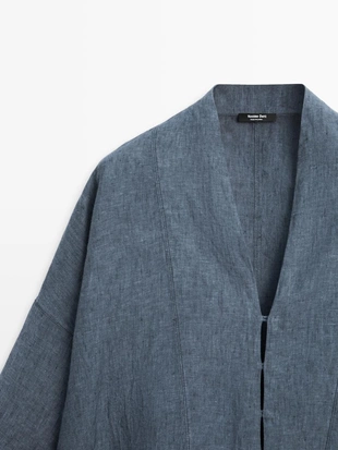 100% льняной кимоно с v-образным вырезом- Заказать в России