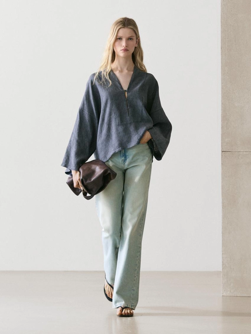 100% льняной кимоно с v-образным вырезом