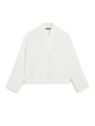 Блузка из льна с драпированным вырезом- Заказать в России