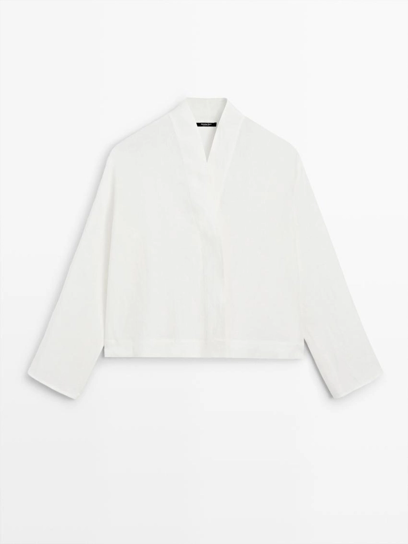 Блузка из льна с драпированным вырезом