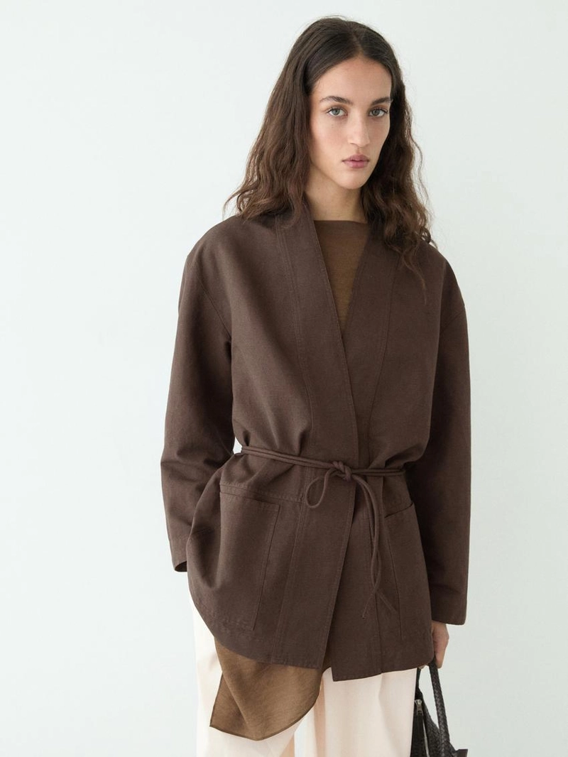 Жакет-кимоно из льняной смеси с деталью завязки