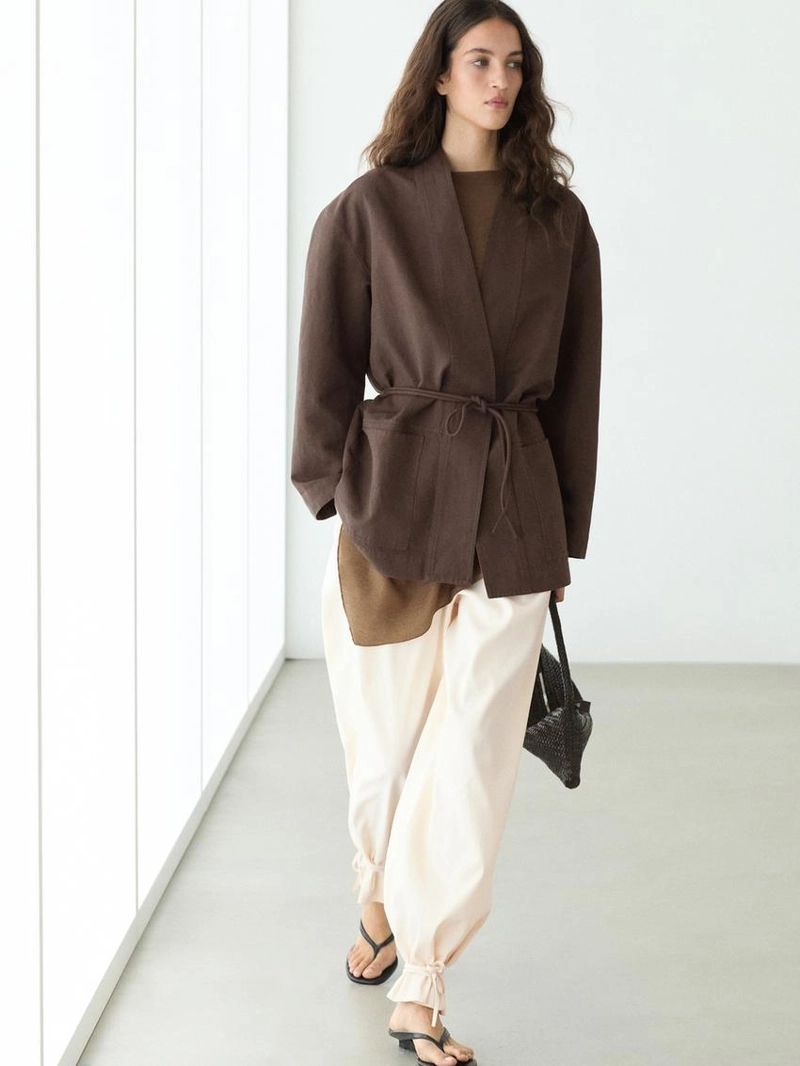 Жакет-кимоно из льняной смеси с деталью завязки