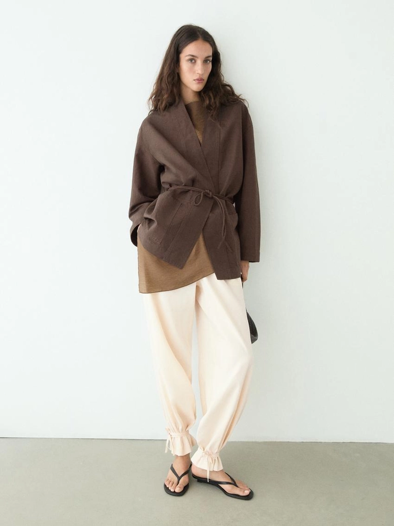 Жакет-кимоно из льняной смеси с деталью завязки