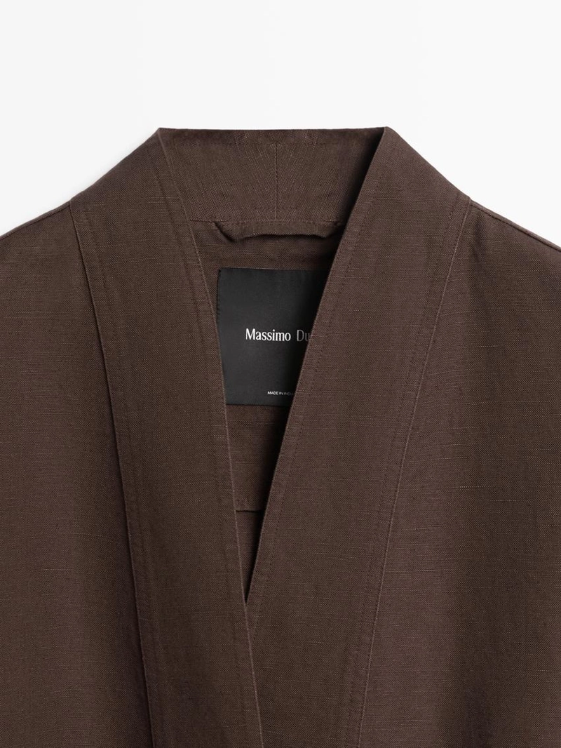 Жакет-кимоно из льняной смеси с деталью завязки