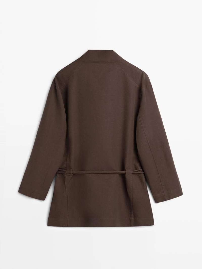 Жакет-кимоно из льняной смеси с деталью завязки