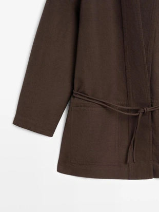 Жакет-кимоно из льняной смеси с деталью завязки- Заказать в России