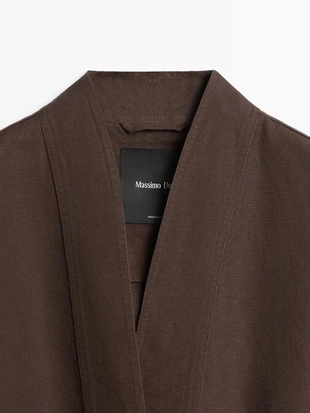 Жакет-кимоно из льняной смеси с деталью завязки- Заказать в России