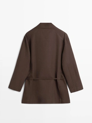 Жакет-кимоно из льняной смеси с деталью завязки- Заказать в России