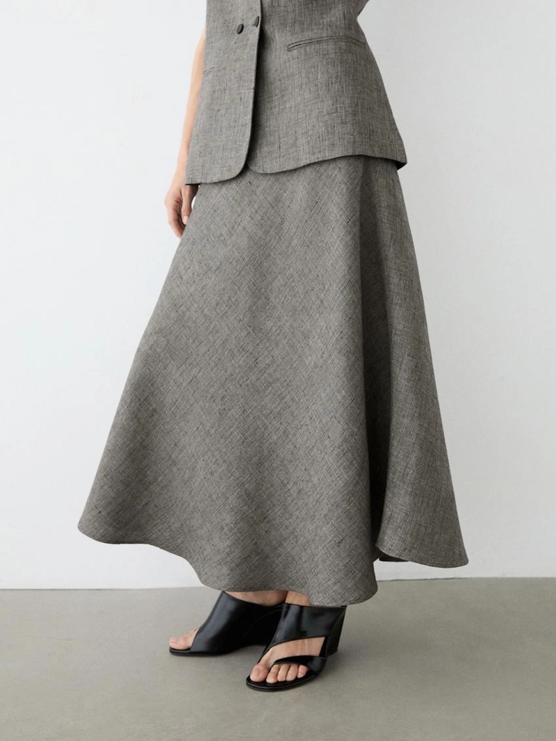 Юбка миди из льна с расклешенной юбкой