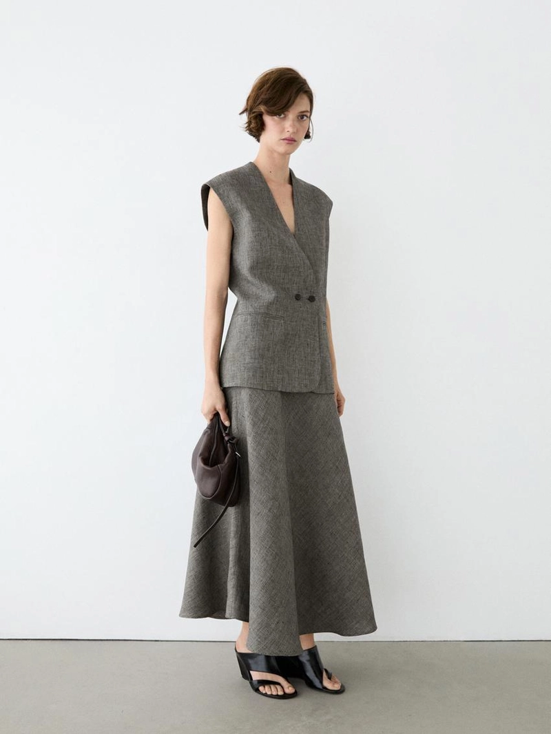 Юбка миди из льна с расклешенной юбкой