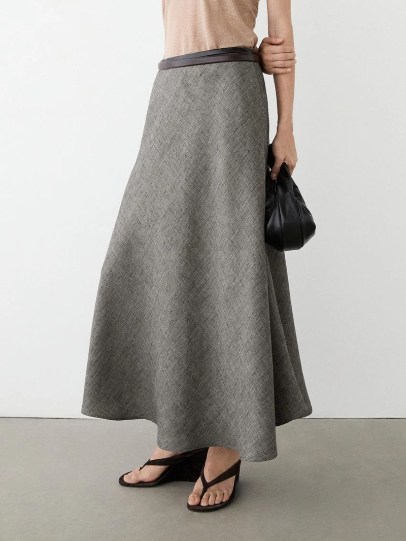 Юбка миди из льна с расклешенной юбкой