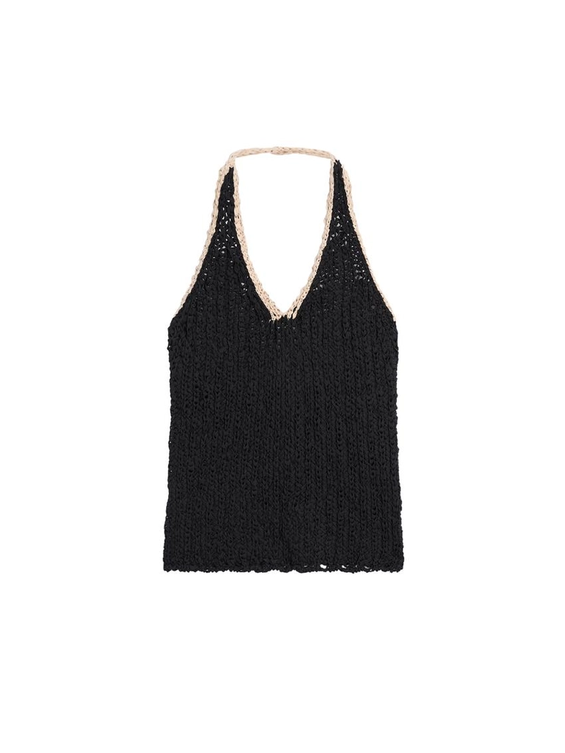 Топ с грубым вязанием и контрастным воротником-холтер