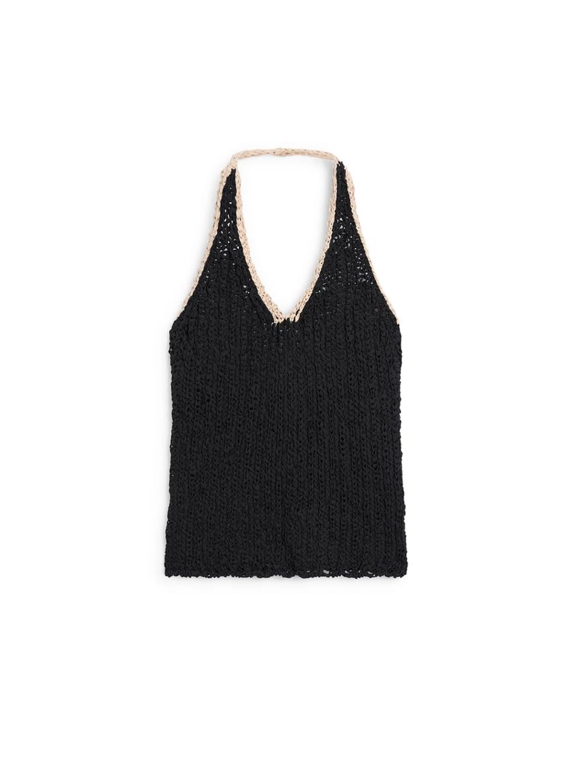 Топ с грубым вязанием и контрастным воротником-холтер