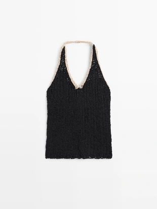 Топ с грубым вязанием и контрастным воротником-холтер- Заказать в России