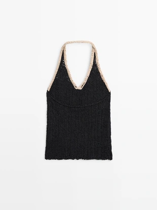 Топ с грубым вязанием и контрастным воротником-холтер- Заказать в России