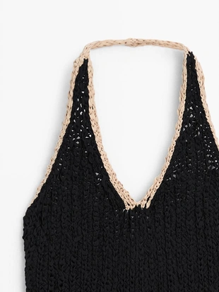 Топ с грубым вязанием и контрастным воротником-холтер- Заказать в России