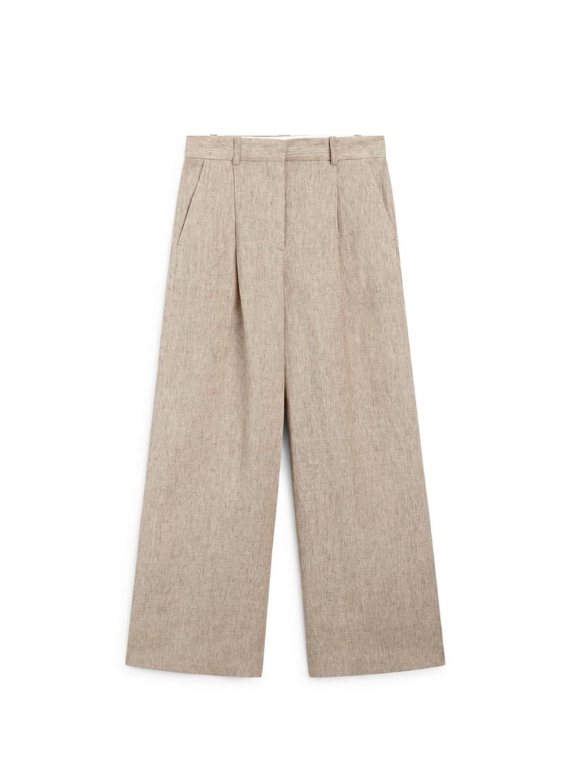 Льняные меланжевые брюки с защипами
