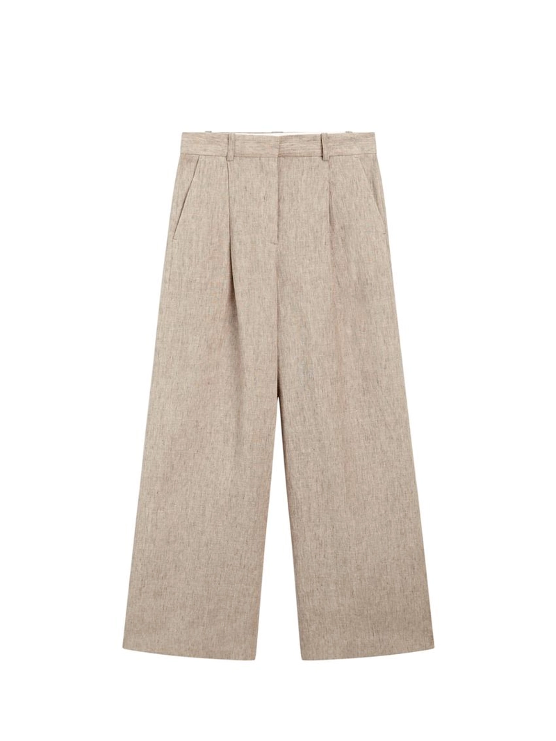 Льняные меланжевые брюки с защипами
